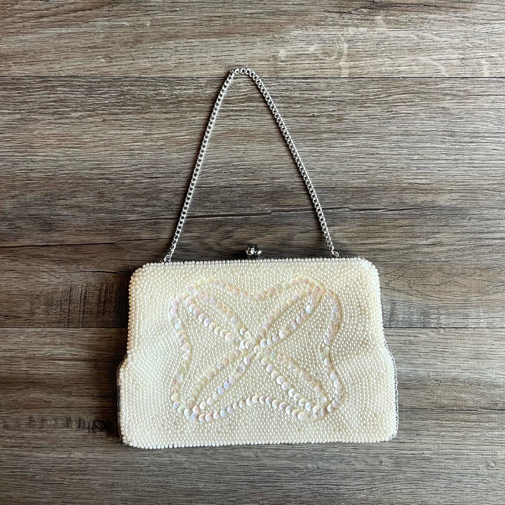 Vintage Elegant Cream Beaded Sequin Clutch